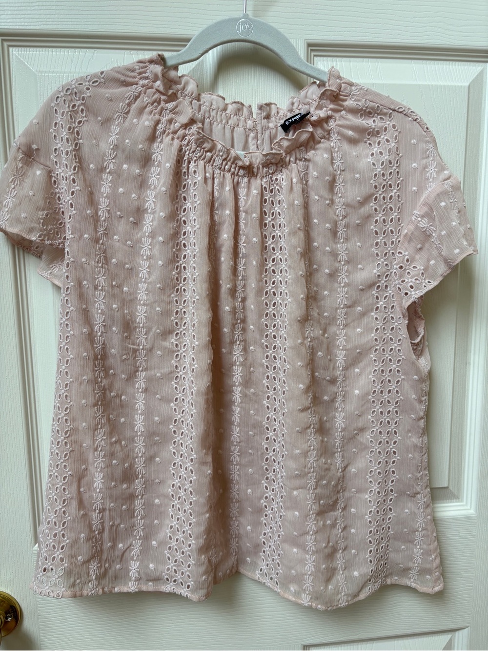 Express Blush Embroidered Eyelet Peasant Top